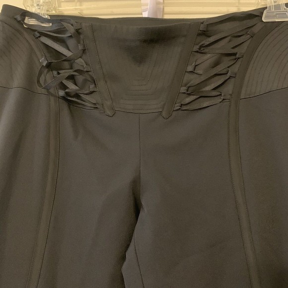 Cache Women’s Satin Trim Solid Black Novelty Pant Lace Up Detail Sz 10 NWT Flaw - Picture 9 of 10
